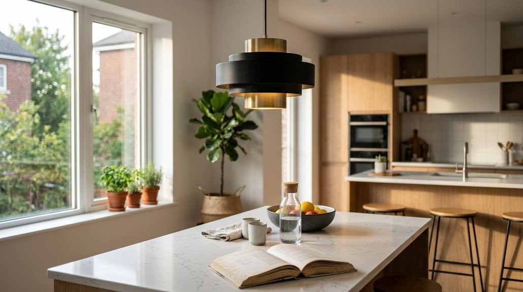 three step layered kitchen lighting